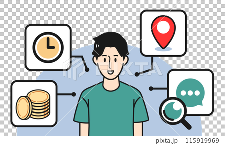 男性消費者の行動分析をするイラスト 115919969