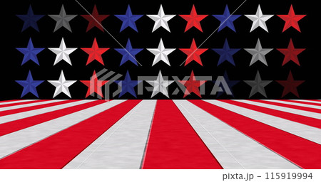 Image of white and red stripes and stars on black background Image of white and red stripes and stars on black background 115919994