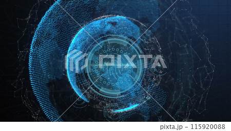 Image of data protection text and fingerprint scanner over globe and network of connections Image of data protection text and fingerprint scanner over globe and network of connections 115920088