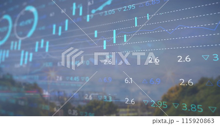 Image of financial data processing over cityscape Image of financial data processing over cityscape 115920863