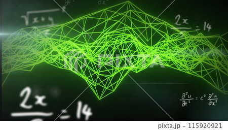 Image of mathematical equations over network of connections on black background Image of mathematical equations over network of connections on black background 115920921