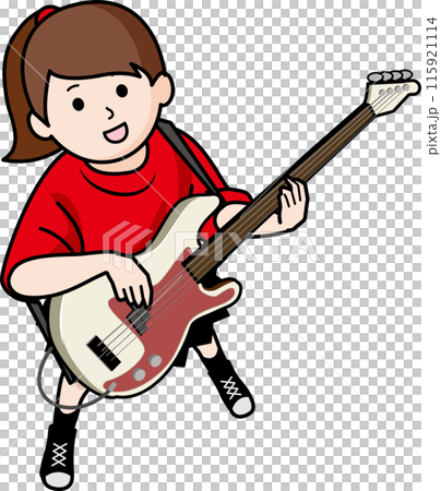 ベースを弾きながら見上げる女の子 115921114