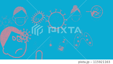 Image of medical icons on blue background 115921163