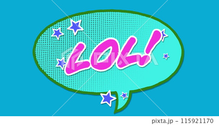 Image of speech bubble with lol text on blue background 115921170