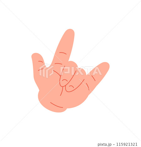 Human hand with raised fingers rock heavy metal gesture icon vector flat illustration 115921321