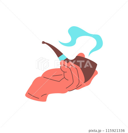Male hand holding classic tobacco smoking pipe icon vector flat illustration nicotine gentleman Male hand holding classic tobacco smoking pipe icon vector flat illustration nicotine gentleman 115921336