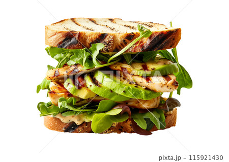 Delightful sandwich with fresh vegetables, meat and whole grain bread, perfect for a healthy meal 115921430
