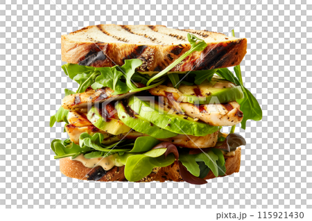 Delightful sandwich with fresh vegetables, meat and whole grain bread, perfect for a healthy meal 115921430