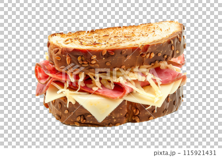 Delightful sandwich with fresh vegetables, meat and whole grain bread, perfect for a healthy meal 115921431