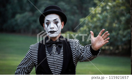 A mime in a striped shirt and black bow tie,...のイラスト素材 [115921657] - PIXTA