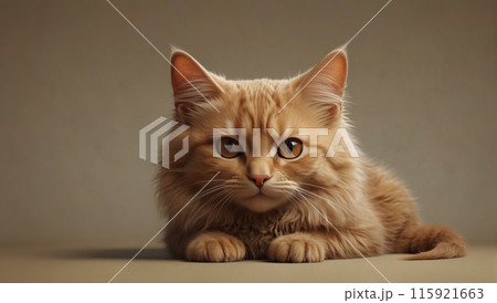 Close-up of a ginger cat lying down, looking directly at the camera 115921663