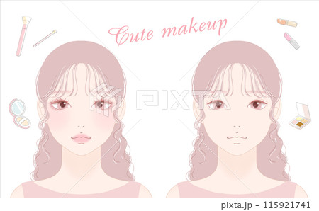 キュートな化粧をする女性のイラスト 115921741