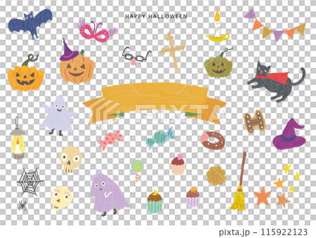 Cute Halloween hand-drawn illustration collection 115922123