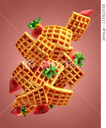 Belgian waffles with fresh strawberries. Belgian waffles with fresh strawberries. 115922338