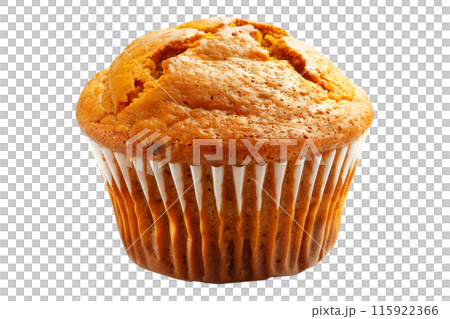 Pumpkin spice muffin dusting of powdered sugar isolated on white transparent background 115922366