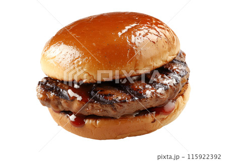 BBQ Burger with fresh tomato, lettuce and onion in a brioche bun isolated on transparent white background 115922392