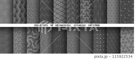 Geometric set of seamless black and gray patterns. Simple vector graphics Geometric set of seamless black and gray patterns. Simple vector graphics 115922534