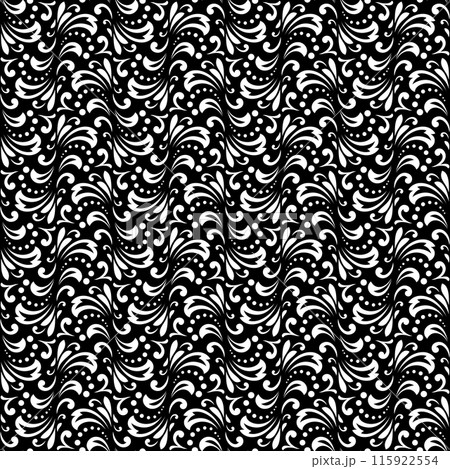 Flower pattern. Seamless white and black ornament. Graphic vector background. Ornament for fabric, wallpaper, packaging. 115922554