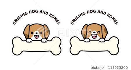 大きな骨のブランクバナーとかわいいビーグル犬のイラストセット 115923200