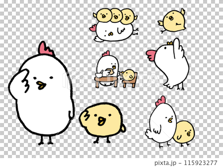 線画の丸っこくてかわいいにわとりの親子 線画の丸っこくてかわいいにわとりの親子 115923277