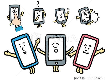線画のかわいいスマホのキャライラスト 115923280