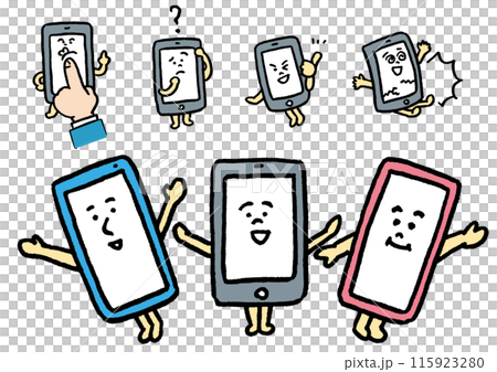 線画のかわいいスマホのキャライラスト 115923280