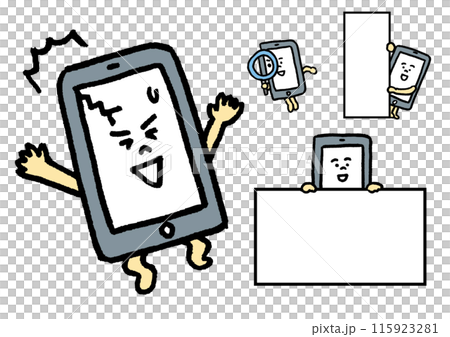 可愛的線條畫智慧型手機人物插圖 115923281