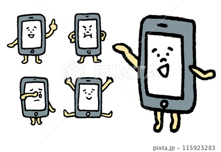 線画のかわいいスマホのキャライラスト 線画のかわいいスマホのキャライラスト 115923283