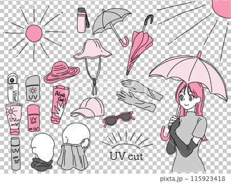 使用紫外線防護用品的女性插圖集（粉紅色） 115923418