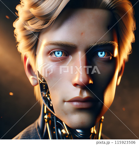 金髪で目が光ったアンドロイドの男 金髪で目が光ったアンドロイドの男 115923506
