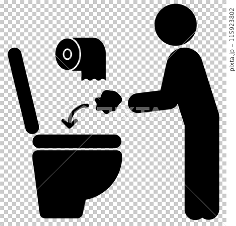 Pictogram that indicates that toilet paper should be flushed down the toilet after use Pictogram that indicates that toilet paper should be flushed down the toilet after use 115923802