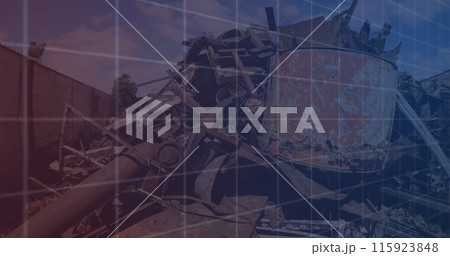 Image of financial data and graphs over machines on junkyard 115923848