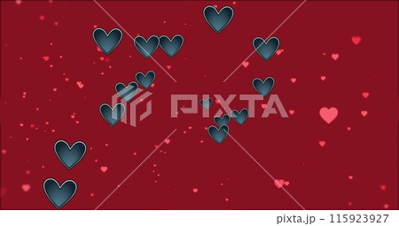 Image of hearts floating over red background Image of hearts floating over red background 115923927