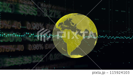 Image of globe over financial data processing Image of globe over financial data processing 115924103