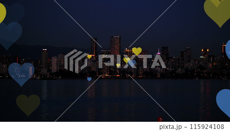 Image of falling hearts over cityscapeのイラスト素材 [115924108] - PIXTA