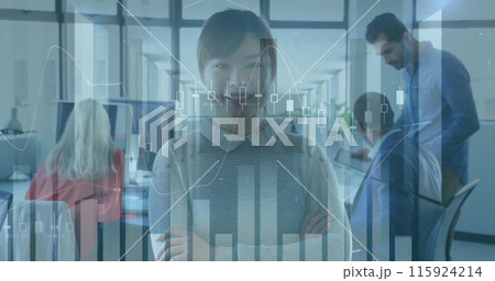 Image of of data processing over diverse group of business people Image of of data processing over diverse group of business people 115924214
