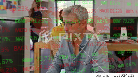 Image of data processing over caucasian businessmen Image of data processing over caucasian businessmen 115924215