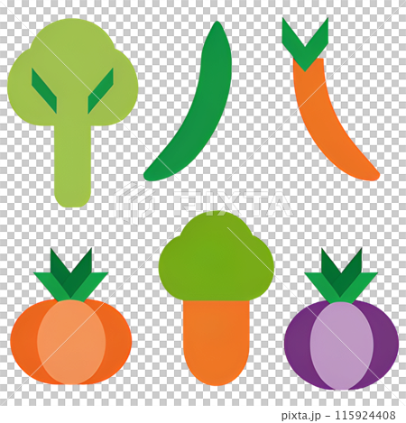 ポップな緑黄色野菜のカラーアイコン 115924408
