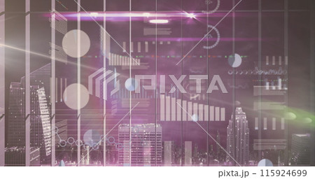 Image of light over digital screen with diverse data 115924699