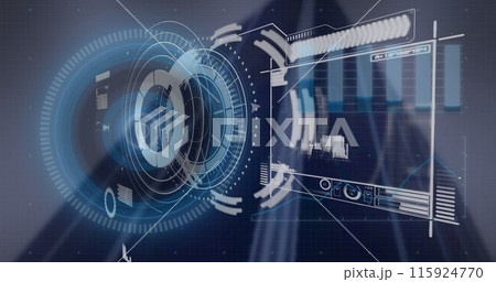 Image of digital screen with data and processing circle 115924770