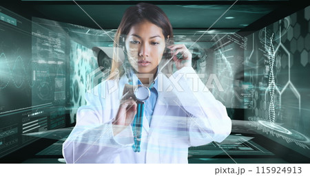 Image of scientific data processing over caucasian male doctor Image of scientific data processing over caucasian male doctor 115924913