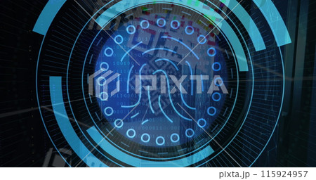 Image of text over scope scanning and data processing Image of text over scope scanning and data processing 115924957