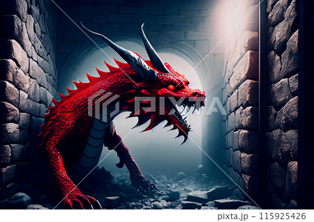 ダンジョンの中の赤龍 115925426