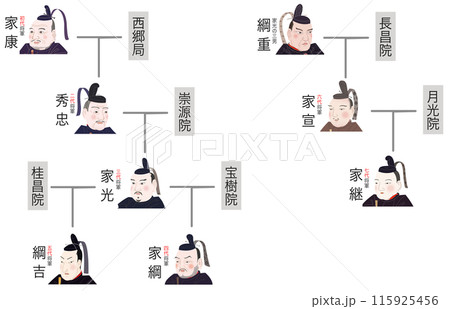 徳川家家系図 初代将軍ー七代将軍のイラスト素材 [115925456] - PIXTA