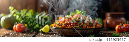 Tempting Al Pastor Taco Banner with Vibrant Flavors and Textures 115925657
