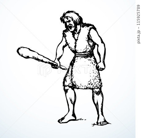 Vector drawing. Ancient man with a club 115925789