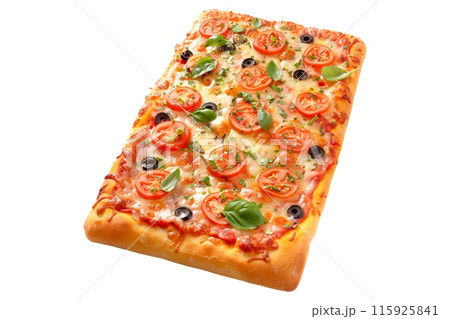 Delicious American style pizza with mushrooms, bell peppers, and spinach, perfect for a healthy meal 115925841