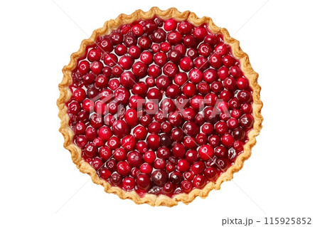 Freshly baked cranberry pie filling a stunning lattice crust isolated on white transparent background 115925852