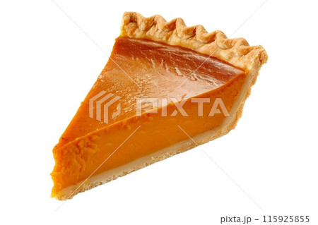 Freshly baked pumpkin pie filling a stunning lattice crust isolated on white transparent background 115925855