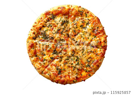Delicious Italian pizza topped with mushrooms, bell peppers, and spinach, perfect for a healthy meal 115925857